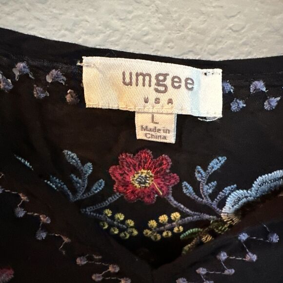 Umgee Tunic Blouse Floral Embroidered Round High Collar 3/4 Sleeves Large - Picture 3 of 6